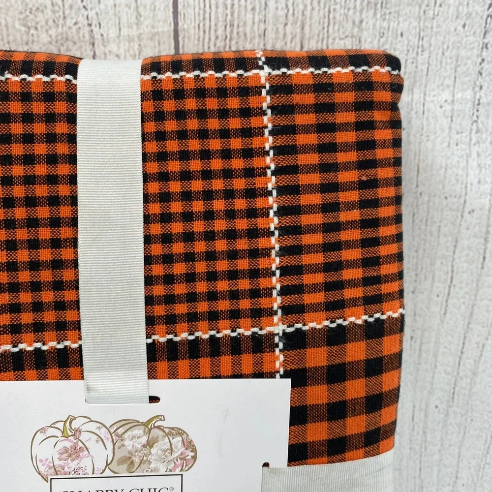 Shabby Chic Tablecloth 60x120 Orange Black Gingham Plaid Cotton Fall Halloween